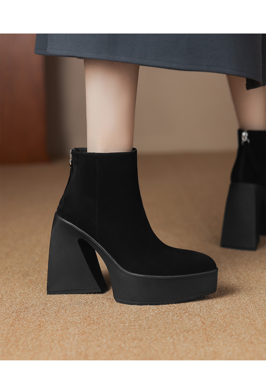 Boot Martin nữ gót siêu cao 12cm đế dày phong cách thời trang — Mặt da lót nhung, Mặt da một lớp lót trong, Mặt nhung lót nhung, Mặt nhung một lớp lót trong