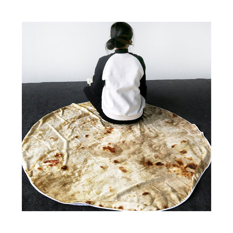 Customized Flannel Tortilla Blanket Creative Round Pie Stuffed Blanket Office Nap Printed Shawl Blanket