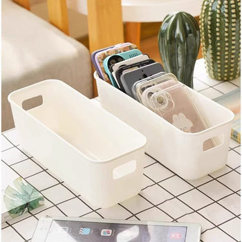 Light luxury cream style plastic storage box mobile phone shell cosmetics jewelry organizing storage basket desktop storage box