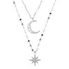 K-Style Ins Silver Sparkling Diamond Starburst Moon Double-Layer Necklace Niche Female Clavicle Chain Design Accessible Luxury New Style