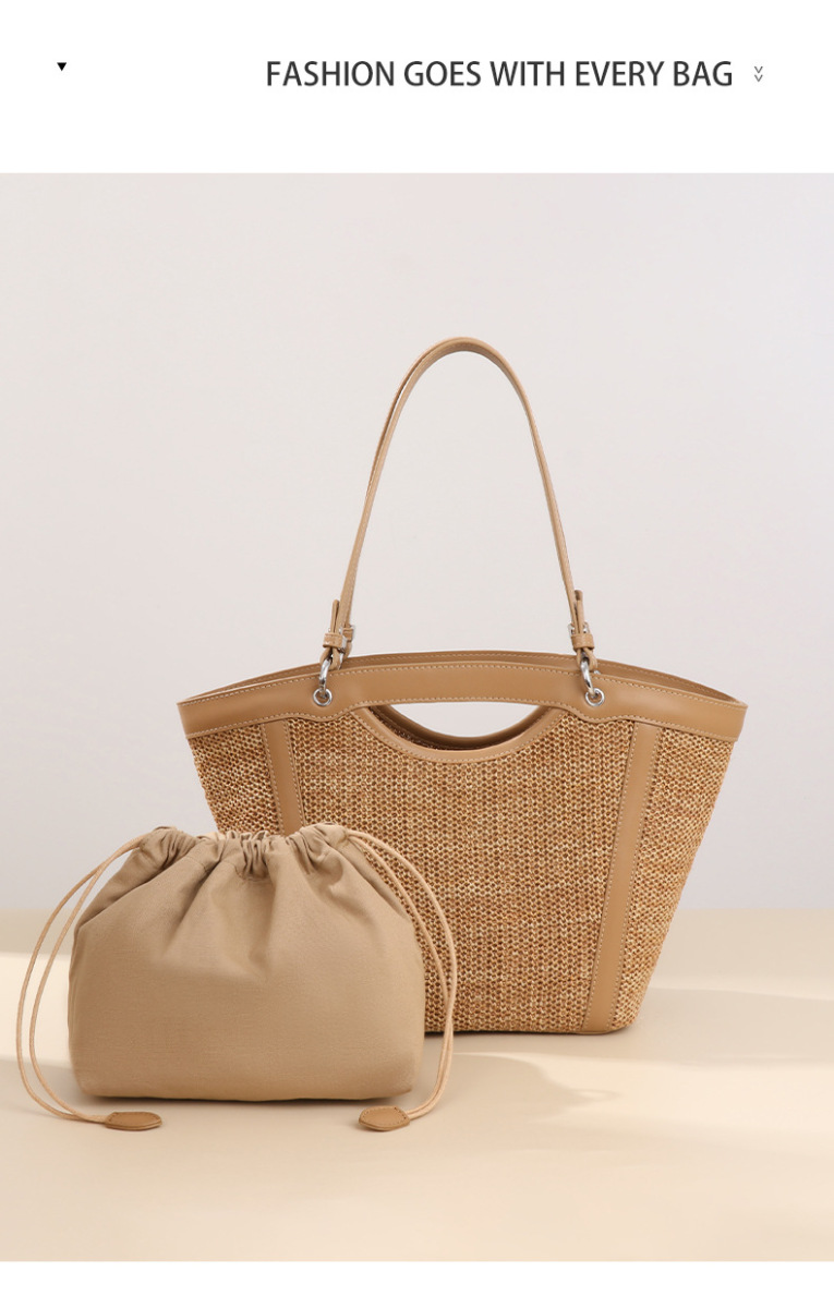 Túi tote nữ đan cói đi biển dáng xô quai đôi — W2285 # đen