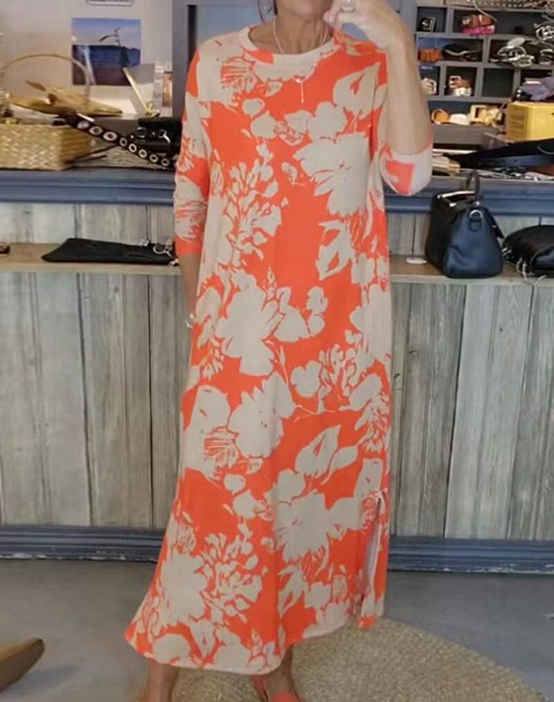 Floral Print Long Sleeve Dress for Women Round Neck Autumn Style Casual Wear Wholesale Available