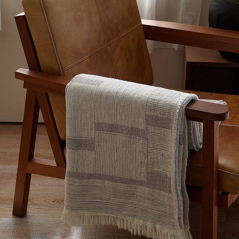 Customizable cotton retro strong shrink yarn-dyed woolen cotton blanket sofa blanket lunch break blanket car blanket fashionable shawl blanket