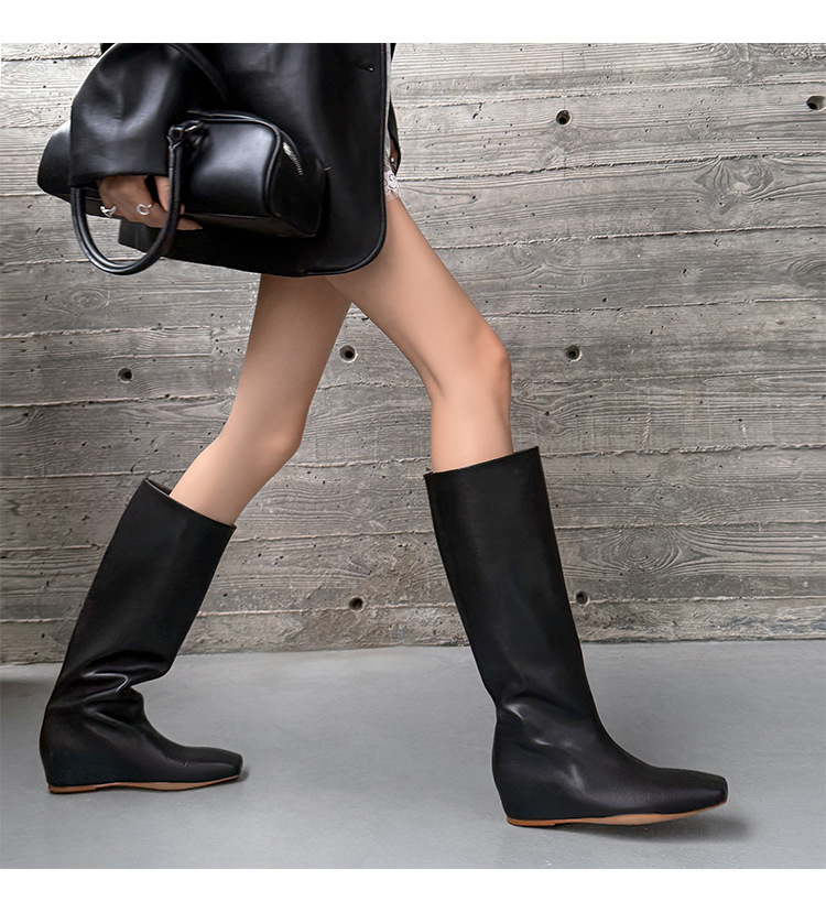 Boot nữ cổ cao mũi vuông gót xuồng tôn dáng — Ankela đỏ lót trong, Lớp lót đơn màu đen, Lớp lót đơn màu nâu, Lót nhung đen