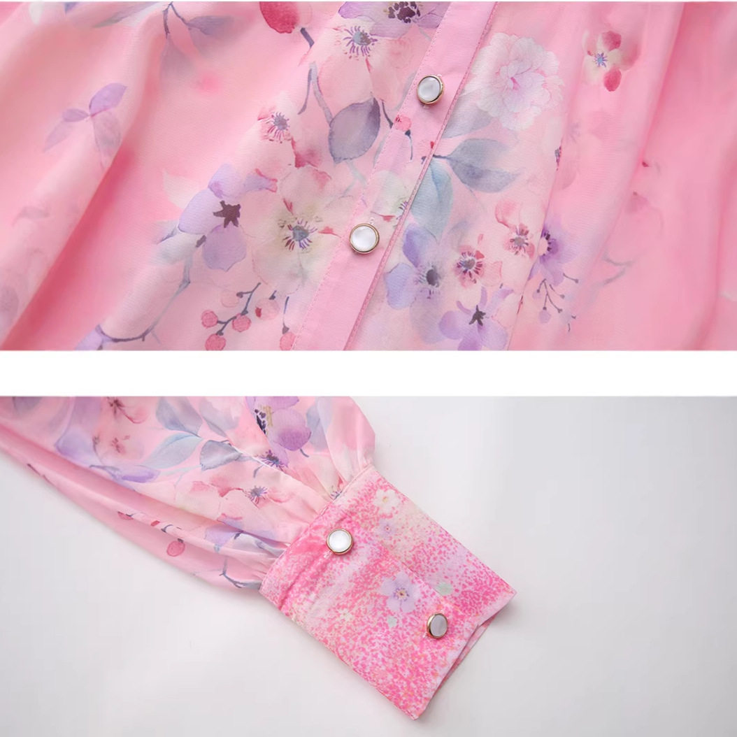 Vintage Floral Print Lantern Sleeve Dress for Women Summer Slim Fit Ruffled Hem A Line Silhouette Casual Wear