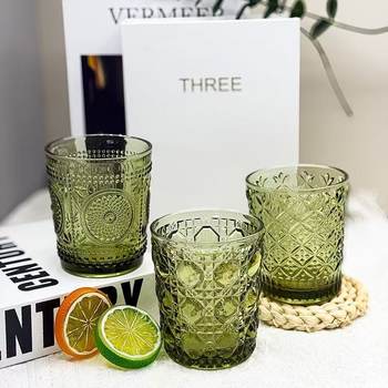 Factory Wholesale Green Straight European Style Embossed Champagne Glass Colorfuled Glass Goblet Juice Cup Retro Red Wine