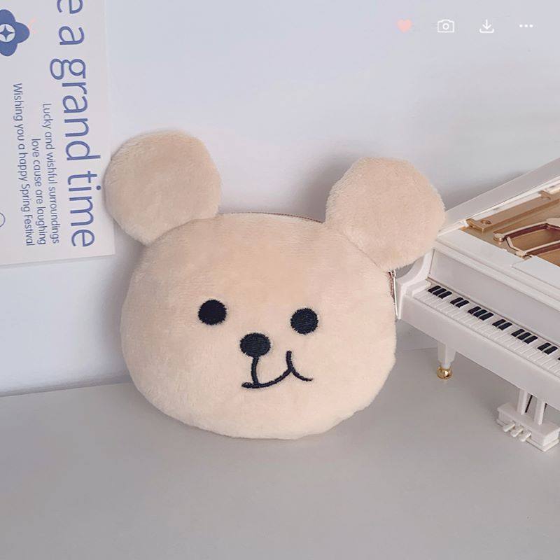Cross-border Korean style cute crooked mouth bear coin purse plush data cable bag earphone bag coin storage bag