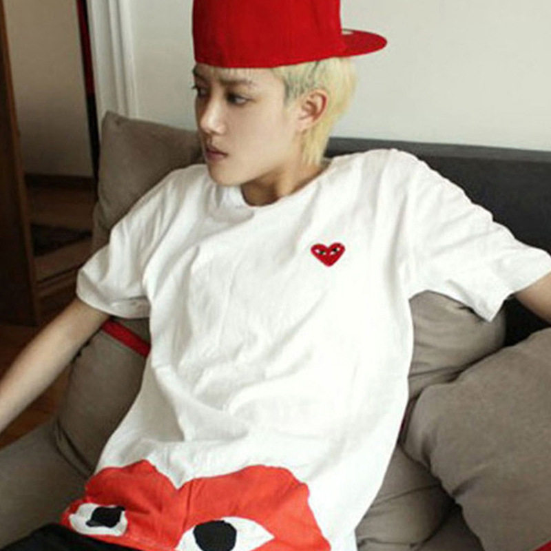 Japanese trendy brand T-shirt Chuanjiu play love pure cotton short-sleeved embroidered small red heart men and women couple parent-child outfit Baoling