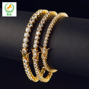 European and American Hip-Hop Tennis Bracelet 3mm 4mm 5mm Single Row Diamond Copper Micro-Paved Zircon Bracelet Tennis Chain