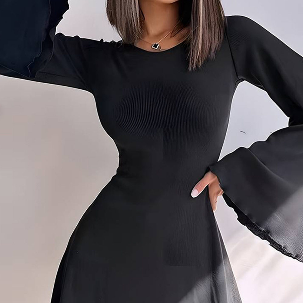 Bell Sleeve Mini Dress Sexy Tie Detail Spring Summer European and American Style Wholesale Available