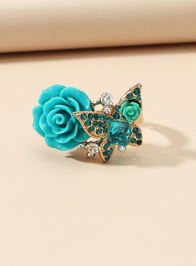 玫瑰花戒指 民族风蝴蝶指环 复古波西米亚合金欧美速卖通爆款手饰