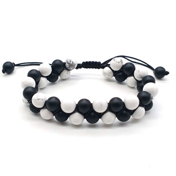 8mm natural tiger's eye volcanic stone black stone double woven bracelet double row winding adjustable bracelet jewelry