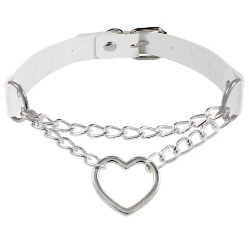 Cross-border Harajuku Heart-shaped Chain Collar Necklace Fashion Trend Leather Love Neck Chain Neck Chain Clavicle Chain