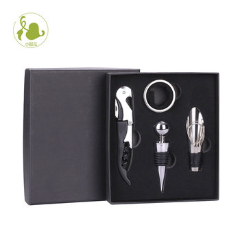 Factory direct red wine wine suit seahorse knife wine stopper wine pours wine ring four-piece black gift box