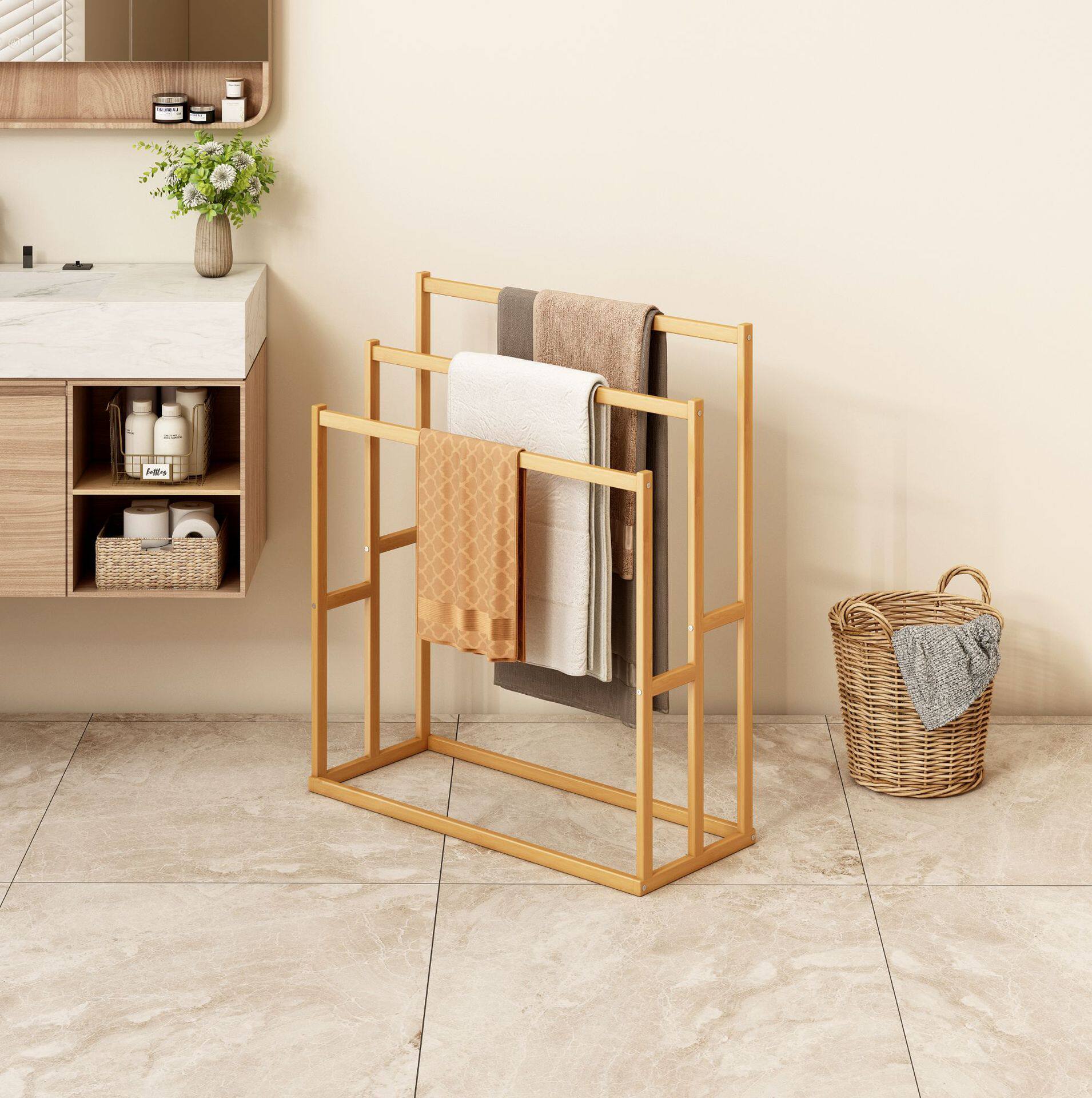 J6Da [Designer] Towel Rack Storage Floor Shelf Storage Rack Bedroom Clothes Hanging Integrated Rental Room Special