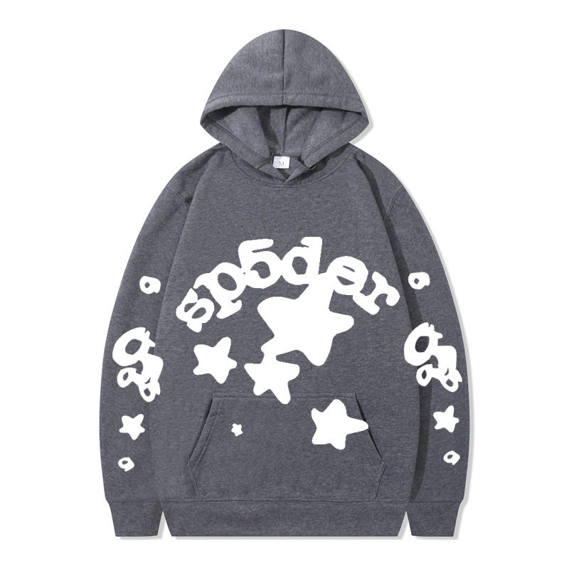 跨境 SP5DER蜘蛛网印花帽衫欧美潮牌大码宽松男女款连帽卫衣