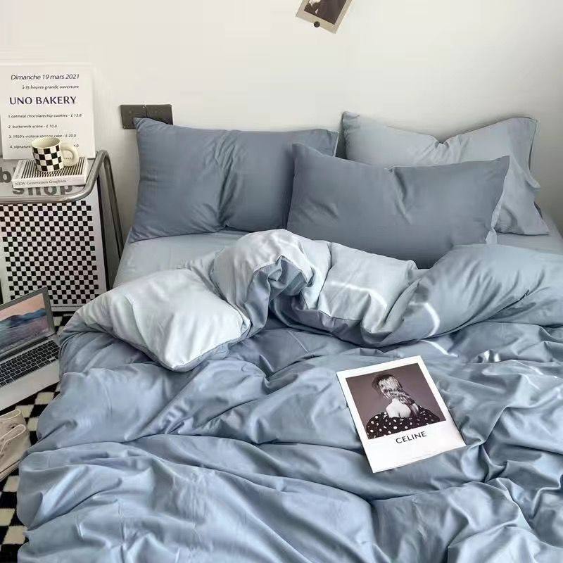 Casual Summer, Spring & Fall Washed Cotton Four-Piece Bed Bed Sheets Quilt Cover Student Dormitory Single Bed Three-Piece Set Pure Color