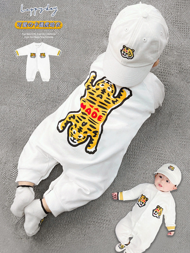 Baby Spring and Autumn Pure Cotton Jumpsuit Newborn Baby Tiger Head Romper 100-Day Birthday Long-Sleeve Crawling Suit Infant Toddler