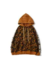 New Autumn and Winter Zip-Up Hooded Jacket, Unisex Sweatshirt, Desert Camouflage Shark Collaboration Style, Couple's Loose-Fitting Outfit
