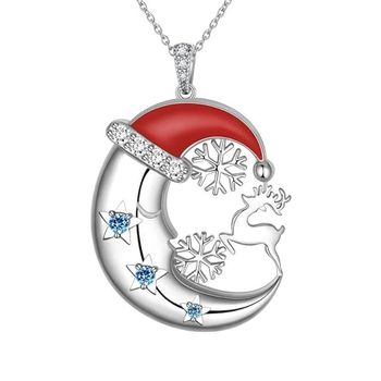 Cross-Border New Nature Forest Fantasy Moon Mushroom Elegant Diamond Pendant Versatile Christmas Necklace for Women