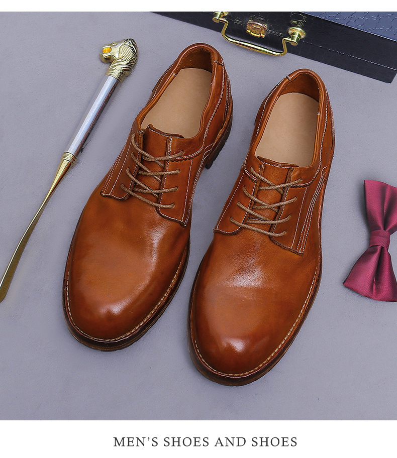 Giày Derby nam da ngựa mũi tròn đế Goodyear cổ điển — màu đen, Màu caramel, Màu cà phê