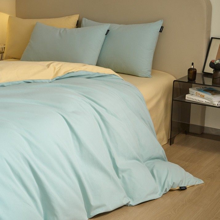 100% Cotton Brushed Bedding Four-Piece Set, 100% Pure Cotton Class a Thickened and Warm 60-Count Long-Staple Cotton Duvet Cover Three-Piece Set