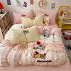Class a Four-Piece Bed Towel Embroidered Quilt Cover Washed Cotton Bed Sheetss Cartoon Style Student Dormitory Three-Piece Fitted Bed Sheets Set