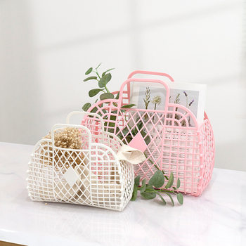 Bathroom Hollow Toiletry Pe Storage Basket Plastic Hollow Portable Supermarket Vegetable Basket Soft Portable Laundry Basket Hanging Basket