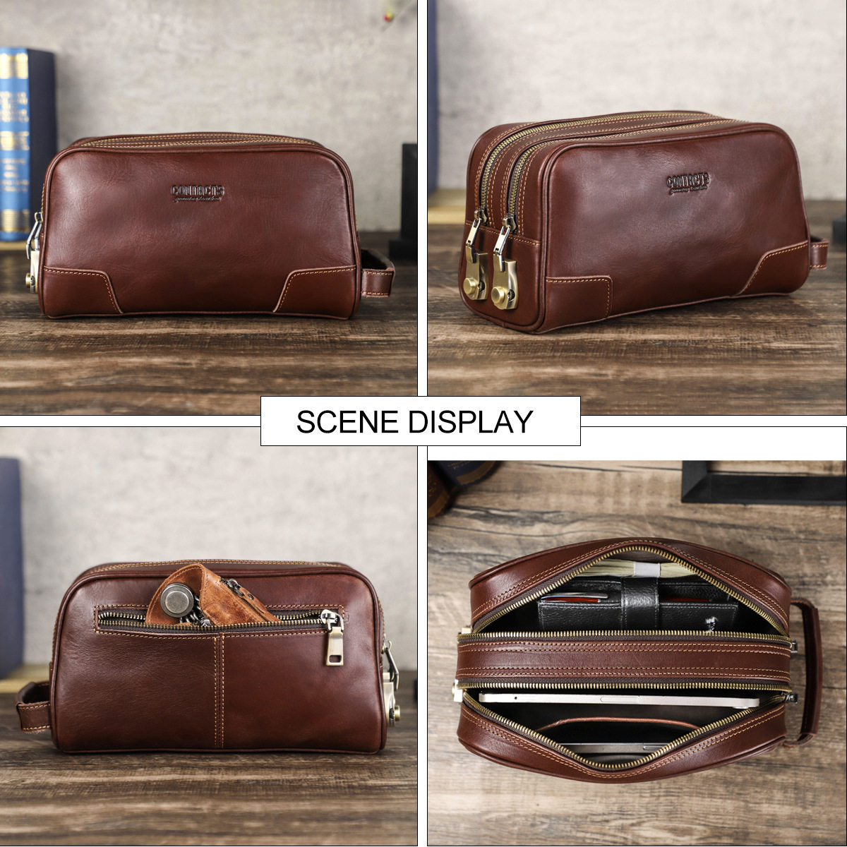 Black Angel First Layer Cowhide with High-End Code Lock Men's Clutch Multifunctional Men's Washing Portable Storage Bag