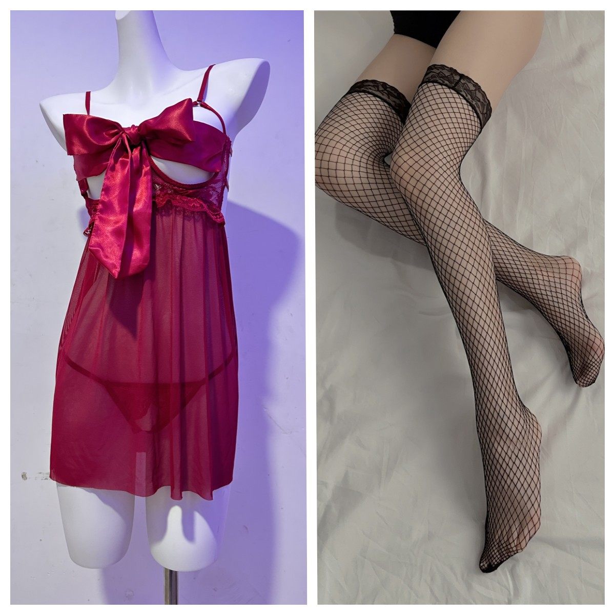 性感情趣内衣透视蕾丝系带蝴蝶结小胸开裆免脱睡衣纯欲激情套装女