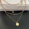 South Korea simple European and American metal portrait coin necklace women's multi-layer stacked light luxury niche temperament exaggerated clavicle chain
