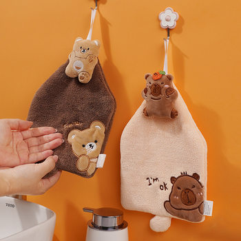 Cartoon Hanging Towel Coral Fleece Thickened Water Absorbent Kitchen Rag Children Hand Gift Towel Quick-drying Handkerchief