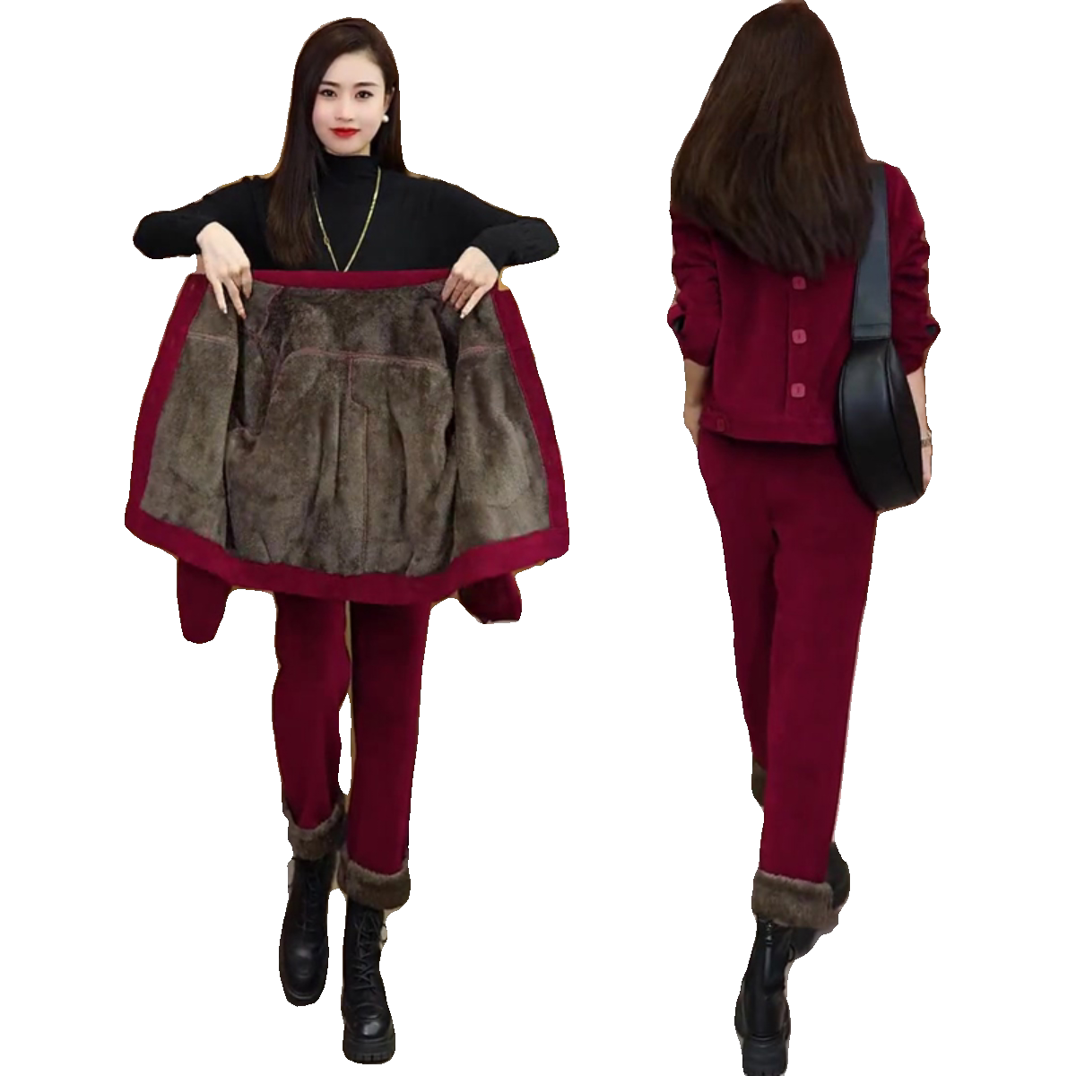 Winter Fleece-Lined Thickened Women's Suit 5 New Fashion Stylish Loose Slimming Petite Casual Two-Piece Set