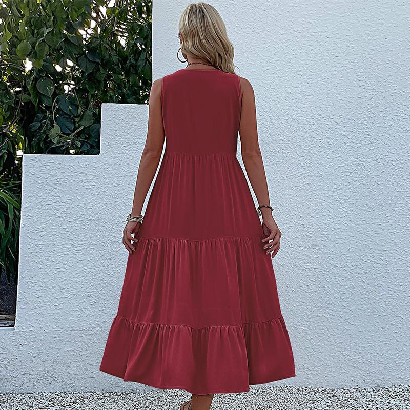 Summer Casual Sleeveless Dress Loose Fit Solid Color Comfortable Fabric Perfect for Everyday Wear Wholesale