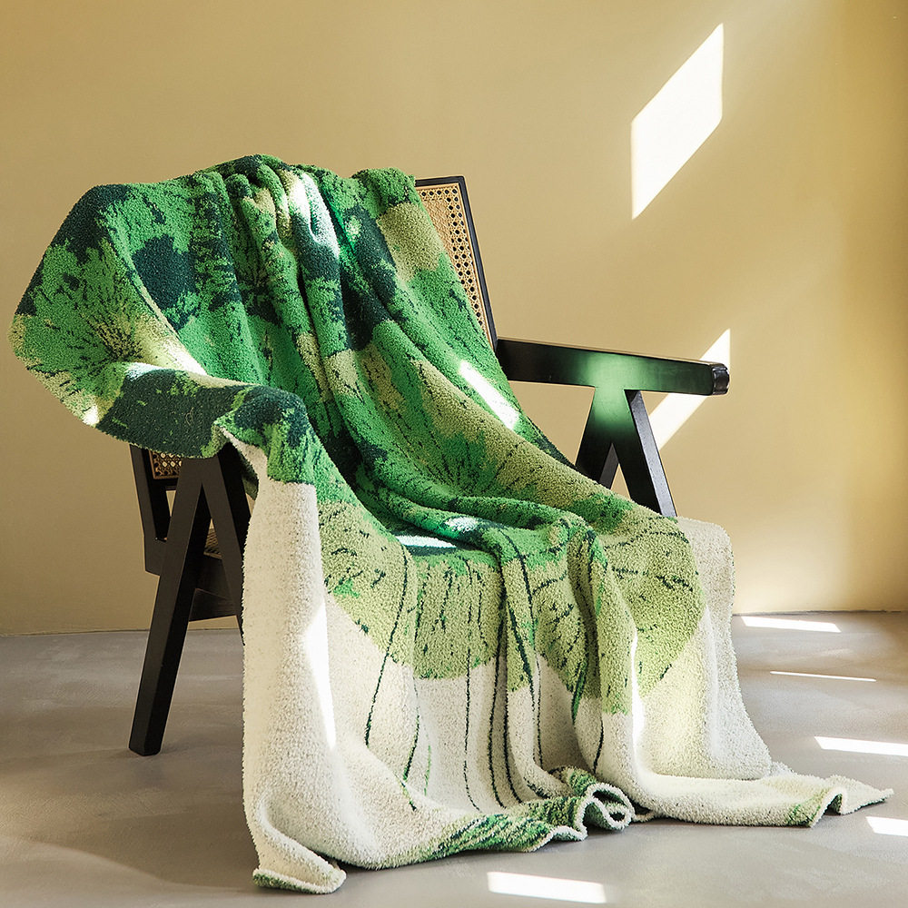 New Spring and Summer Lotus Rhyme Knitted Half-Velvet Blanket Office Lunch Blanket Photo Props Furniture Soft Decoration Accessories