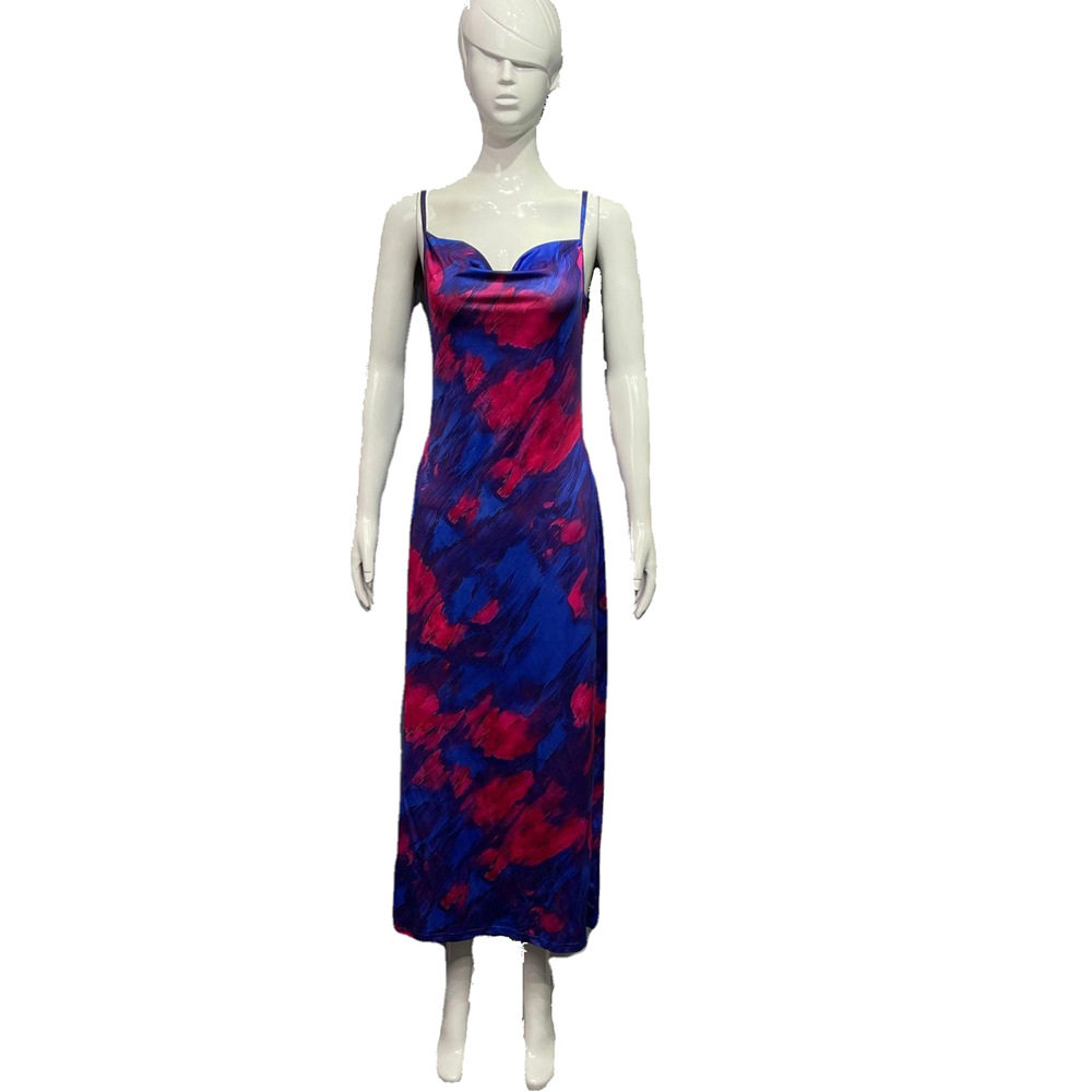 Summer Womens Dress Sexy Floral Print Ruffled Neckline Backless Midi Length Casual or Party Wear Wholesale