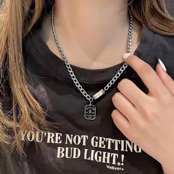 Trendy Nameplate Necklace Men's All-match Design Sense Light Luxury Niche Fashion Men's Letter Clavicle Chain Cuban Chain