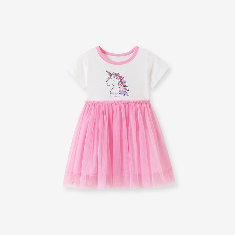 New Summer Girls' Dress, Cute Unicorn Kids' Dress, Short-Sleeve Dress Wholesale