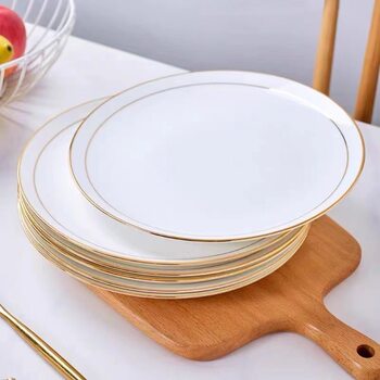 Jingdezhen 2025 Bone China Gold-Rimmed Plate Household Ceramic Western Plate Cold Dish Plate Steak Plate Tableware