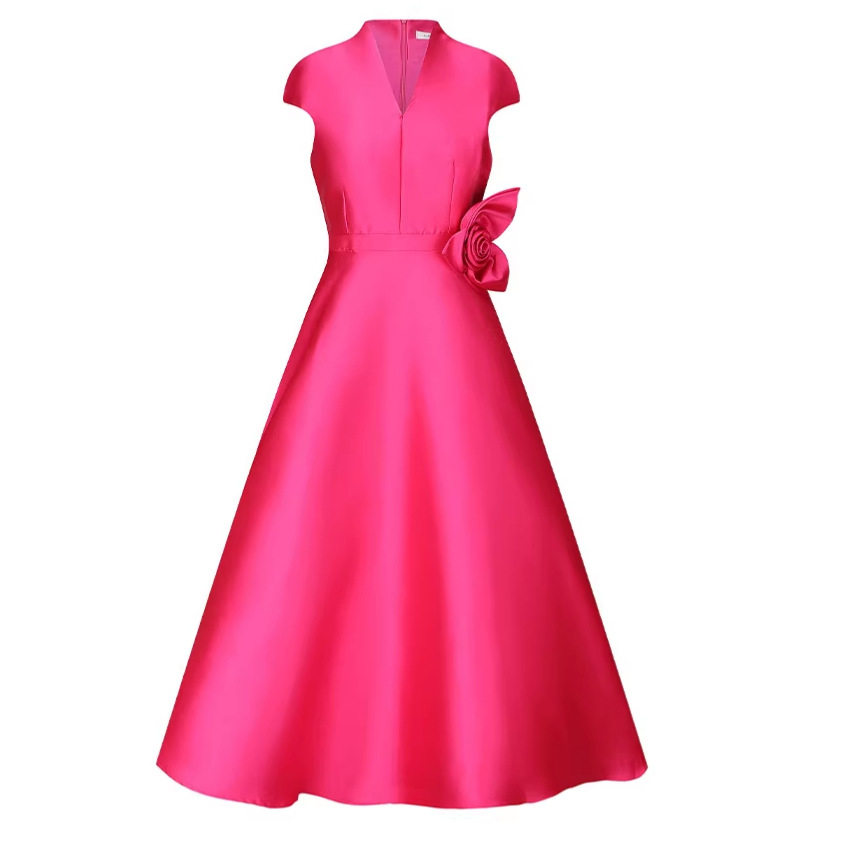Elegant Long Wedding Dress for Women High End Fashion 3D Floral Design V Neck Puff Sleeves Waist Cinching Perfect