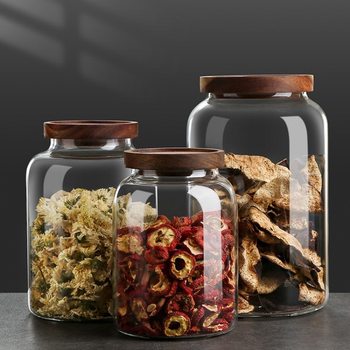 High Borosilicate Sealed Jar Glass Large Storage Storage Household Transparent Tea Jar Moisture-proof Round Storage Jar with Lid
