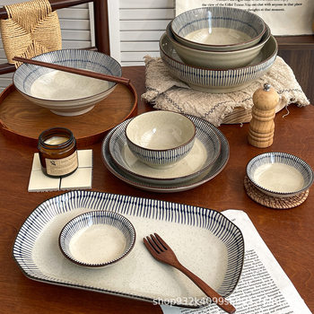 Japanese Ceramic Tableware Set Bowls and Plates Underglaze Color Household Rice Bowls High-End Dish Plates Noodle Bowls Salad Bowls Soup Bowls
