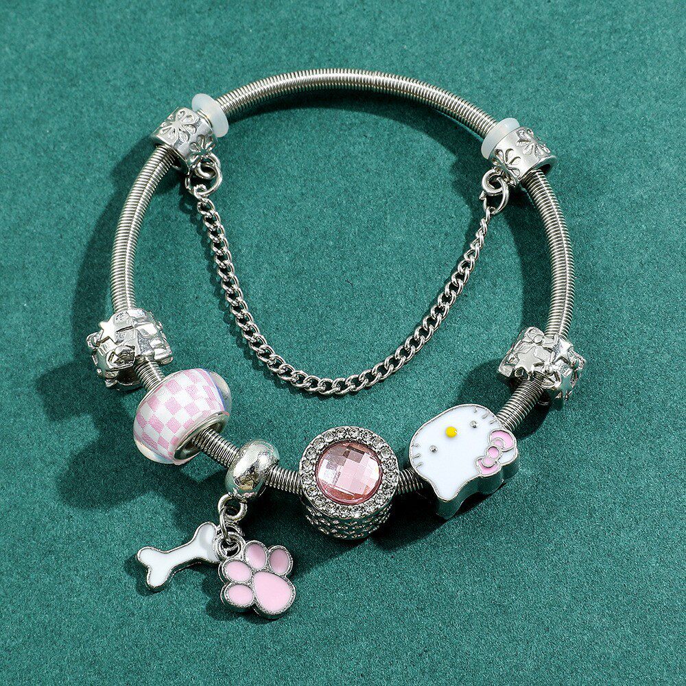 Pink Panjia Bracelet KT Cat Bracelet Cross-border Cartoon Cute Bracelet Pando Hello Kitty Pull Jewelry Factory Wholesale