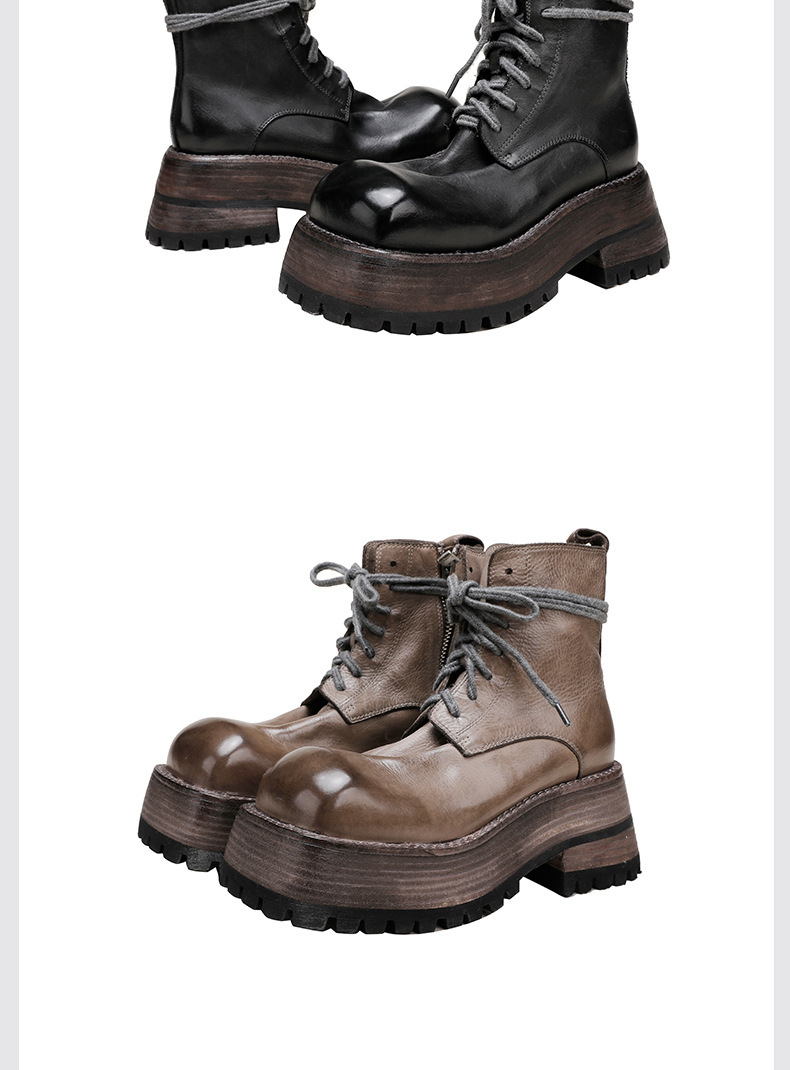Boot Martin nữ da bò thật đế dày gót cao cổ ngắn — Màu đen, Màu xám