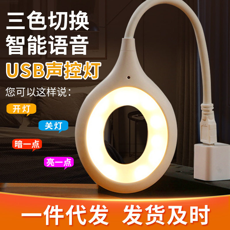 Intelligent Voice USB Night Light Voice Controlled Bedside Lamp Creative Birthday Gift Mini Table Lamp Home Dormitory Night