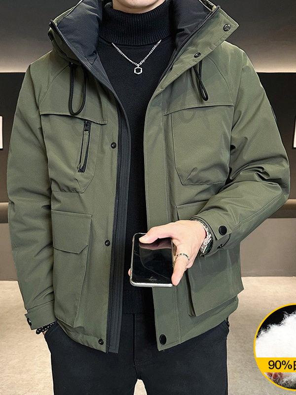 National Standard 50 down Jacket 2025 Winter Men's Workwear Outdoor White Duck down Coat Hooded Warm down Jacket Coat