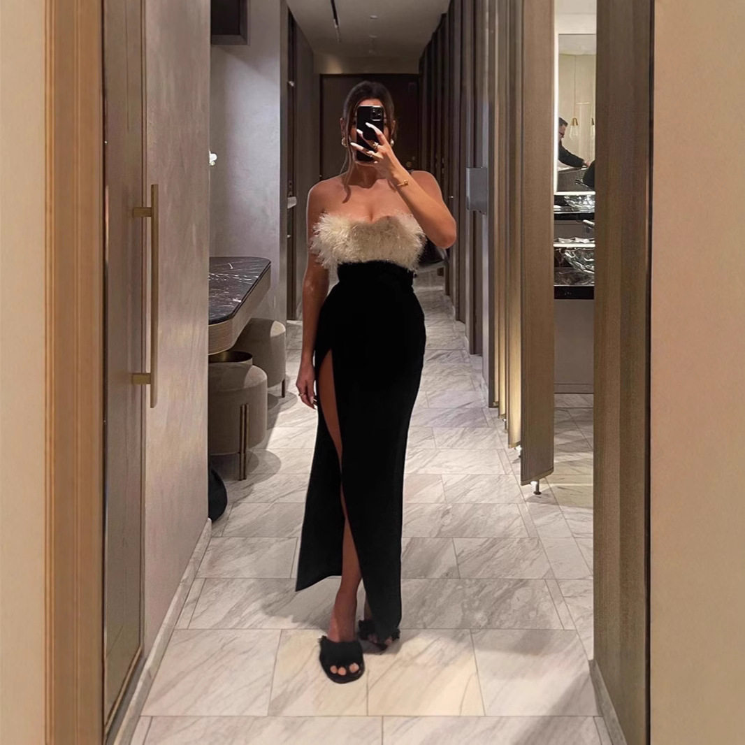 Off Shoulder Fur Trimmed Bodycon Dress Sexy Chic Autumn Style Perfect for Parties and Night Out Wholesale Available