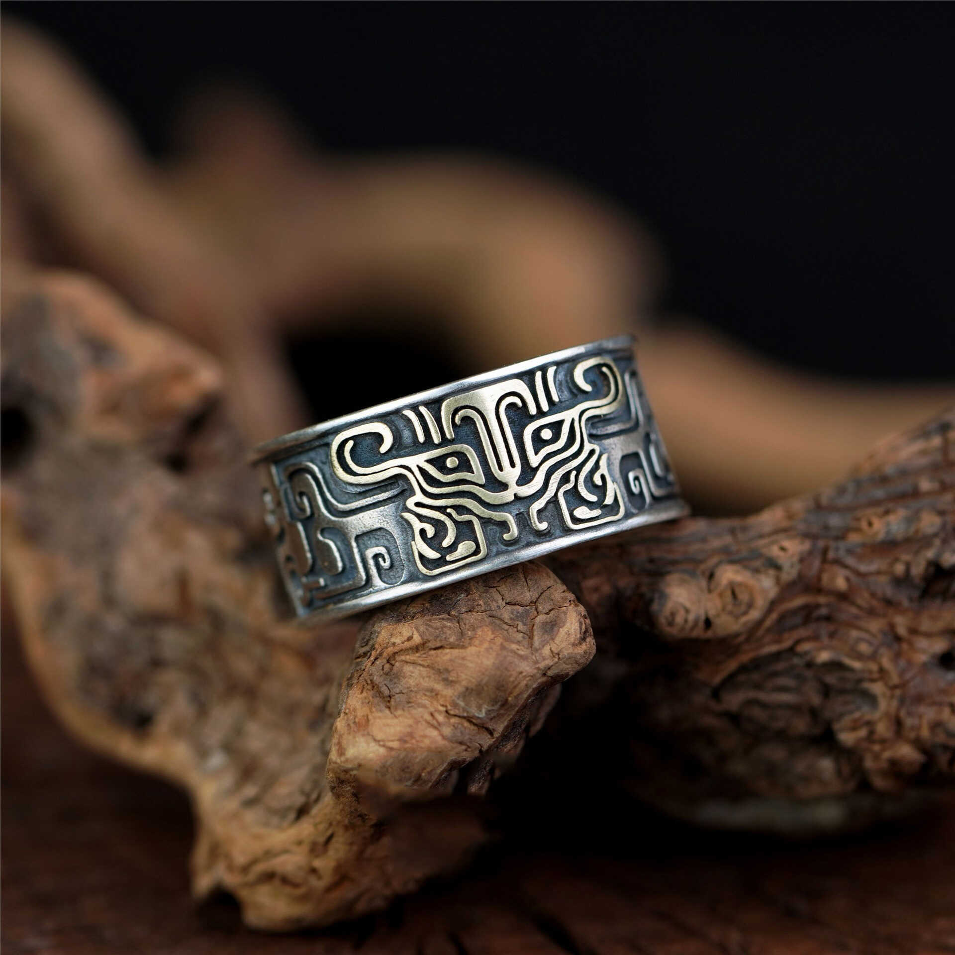 Chinese Style Auspicious Beast Gluttonous Pattern Ring Men's Aggressive Fashion Open Ring Retro Personalized Finger Ring