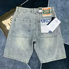 Summer American High-End Men's Denim Shorts Japanese Retro Thin Casual Distressed Loose Straight Five-Point Shorts for Men