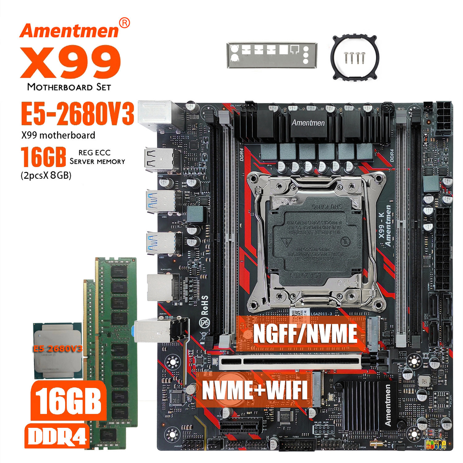 Комплект материнской платы Amentmen X99-K 2680V3 2*8=16G D4 RAM TMP2.0 Изображение 1